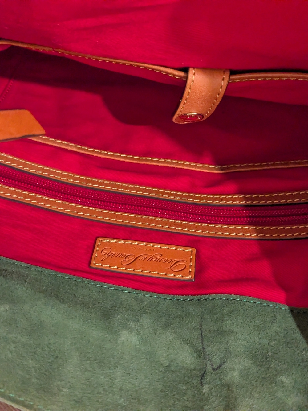 Dooney & Bourke Black Leather Zip-Top Tote with Tan Trim - Picture 8 of 15